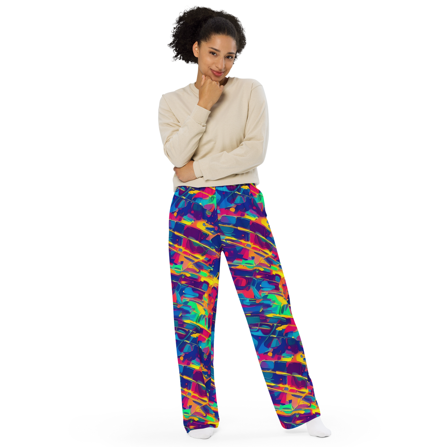 Wide-Leg Pants - Spectrum Streaks