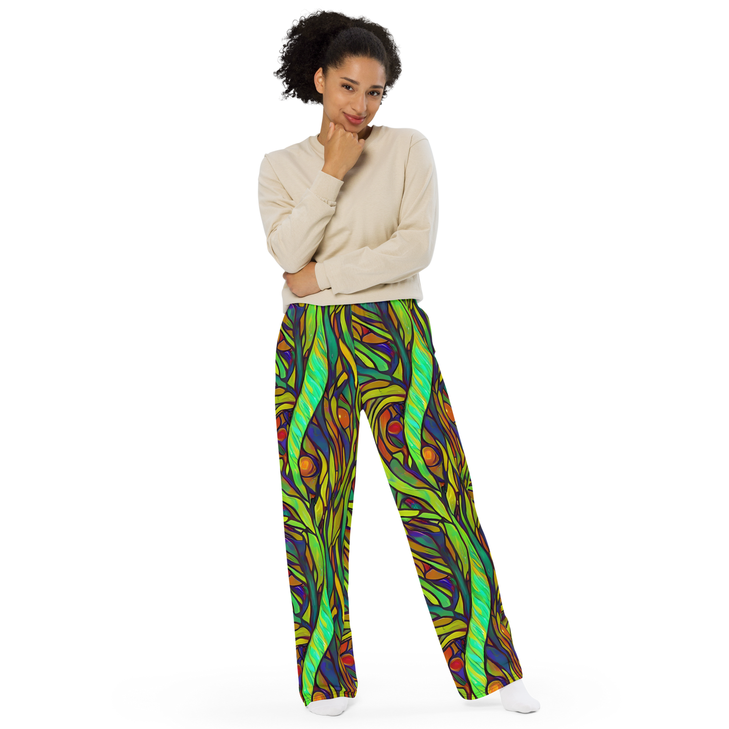 Wide-Leg Pants - Cosmic Garden