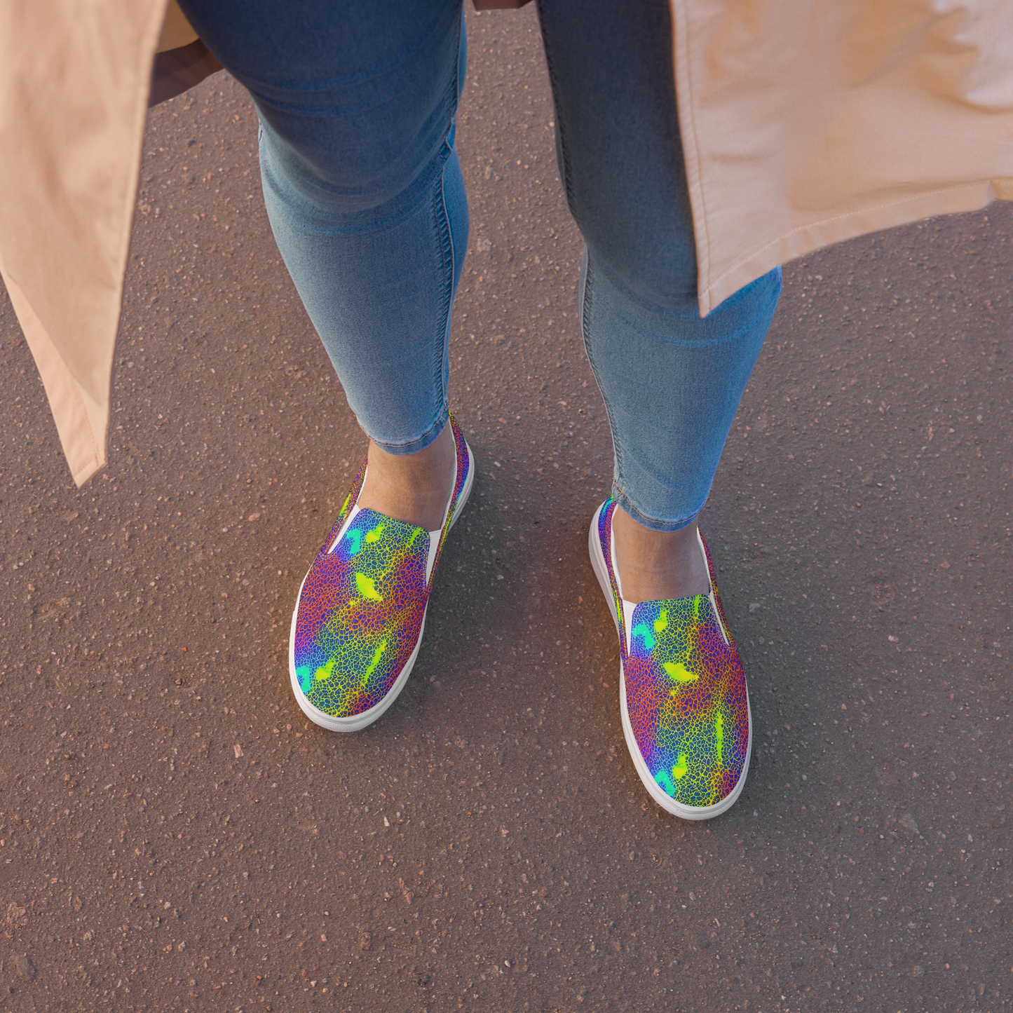 Women's Slip-On Canvas Shoes - Prismatic Web