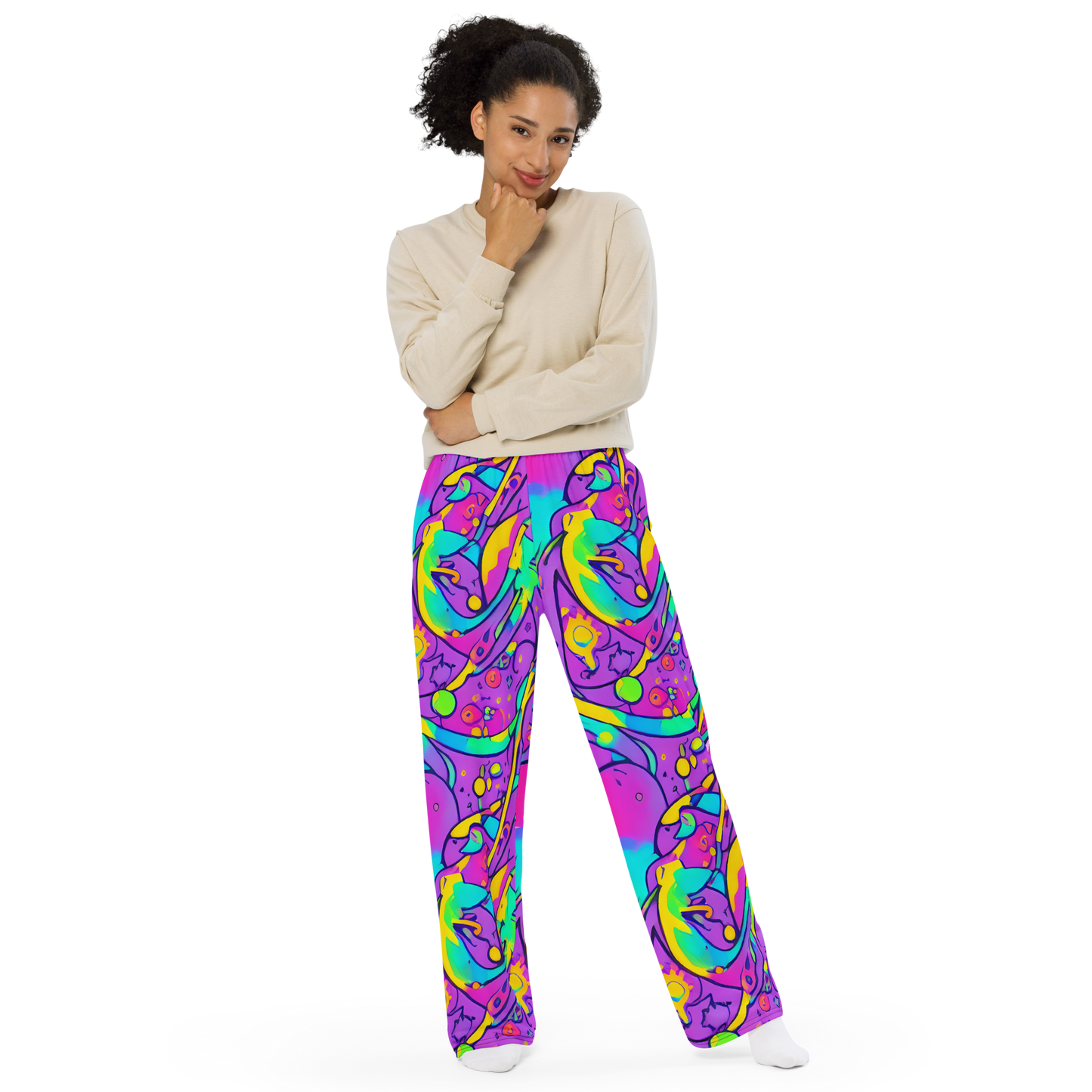 Wide-Leg Pants - Neon Galaxy Whirl