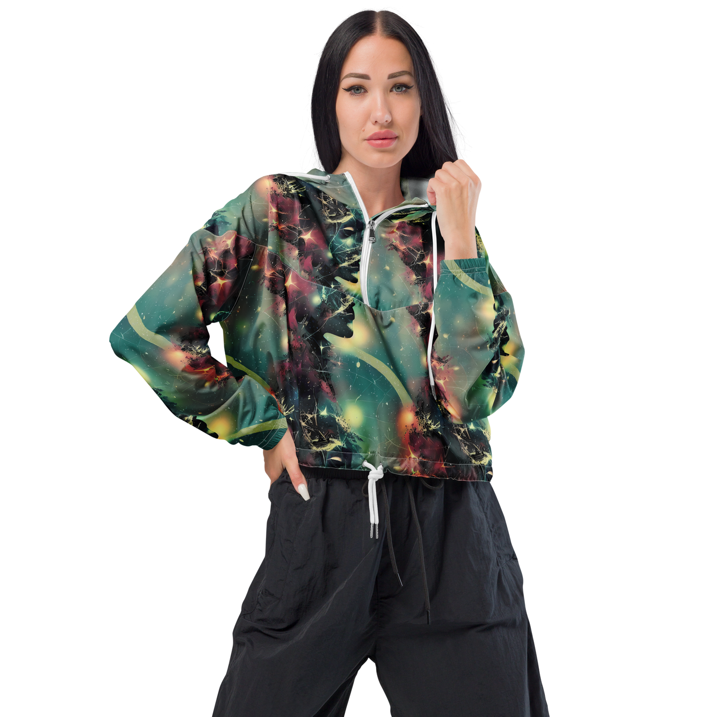 Women's Cropped Windbreaker - Galactic Serpent