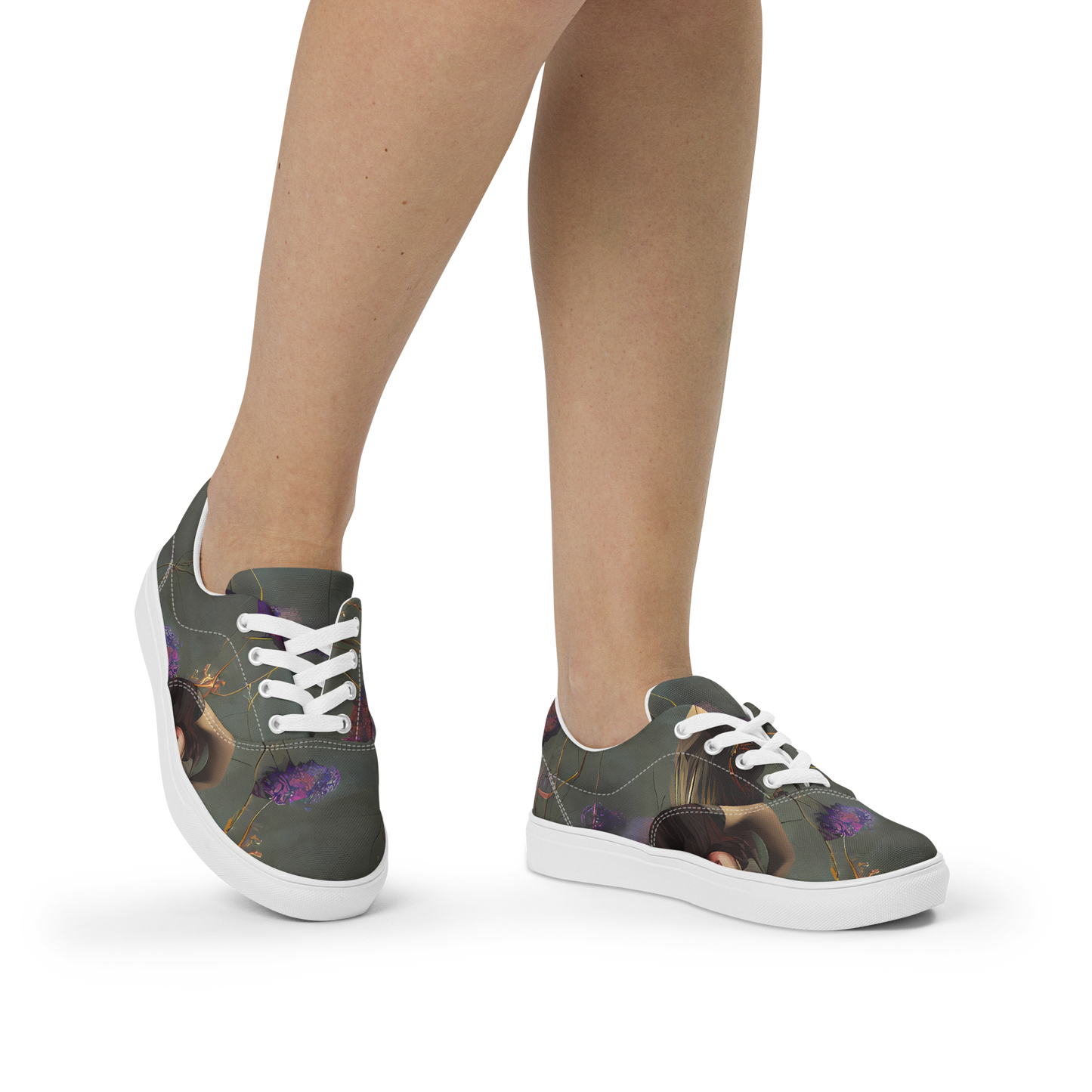 Women's Lace-Up Canvas Shoes - Ethereal Bloom