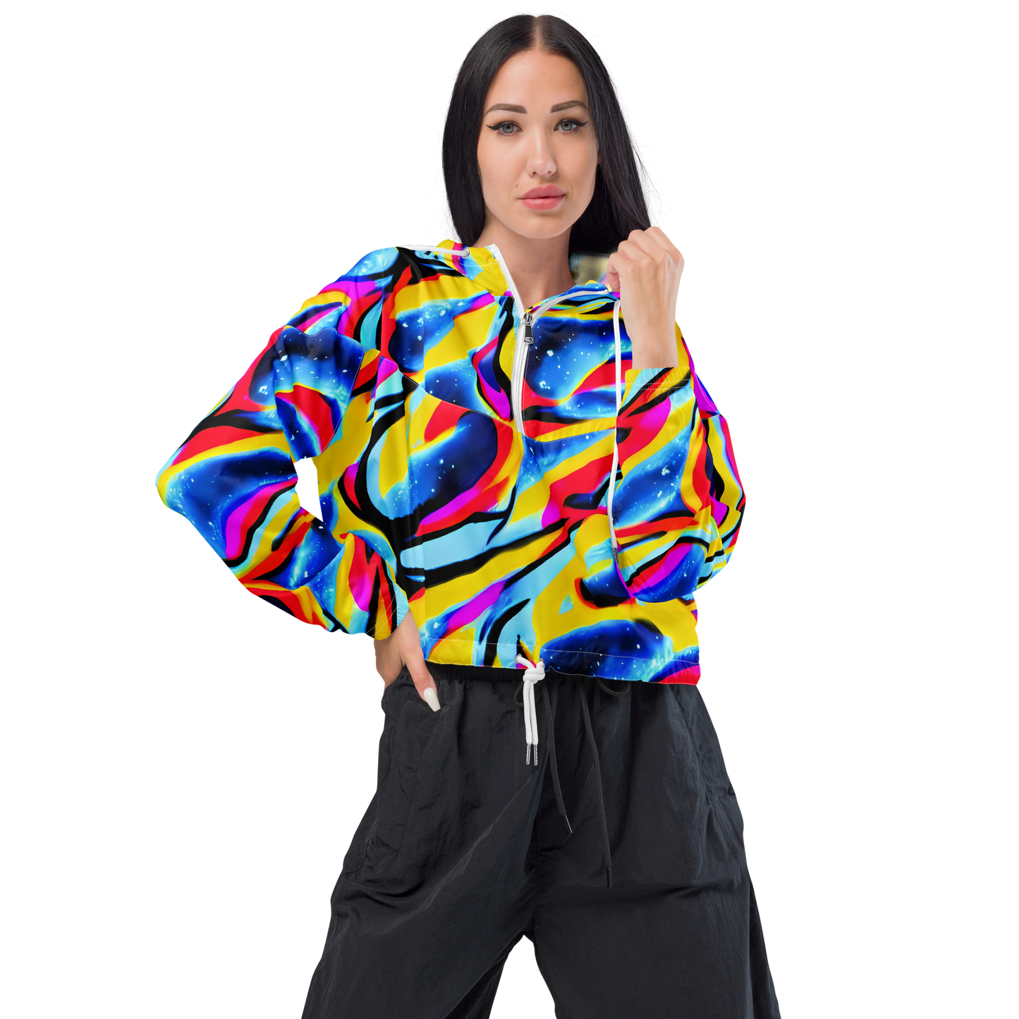 Women's Cropped Windbreaker - Electric Dreamscape