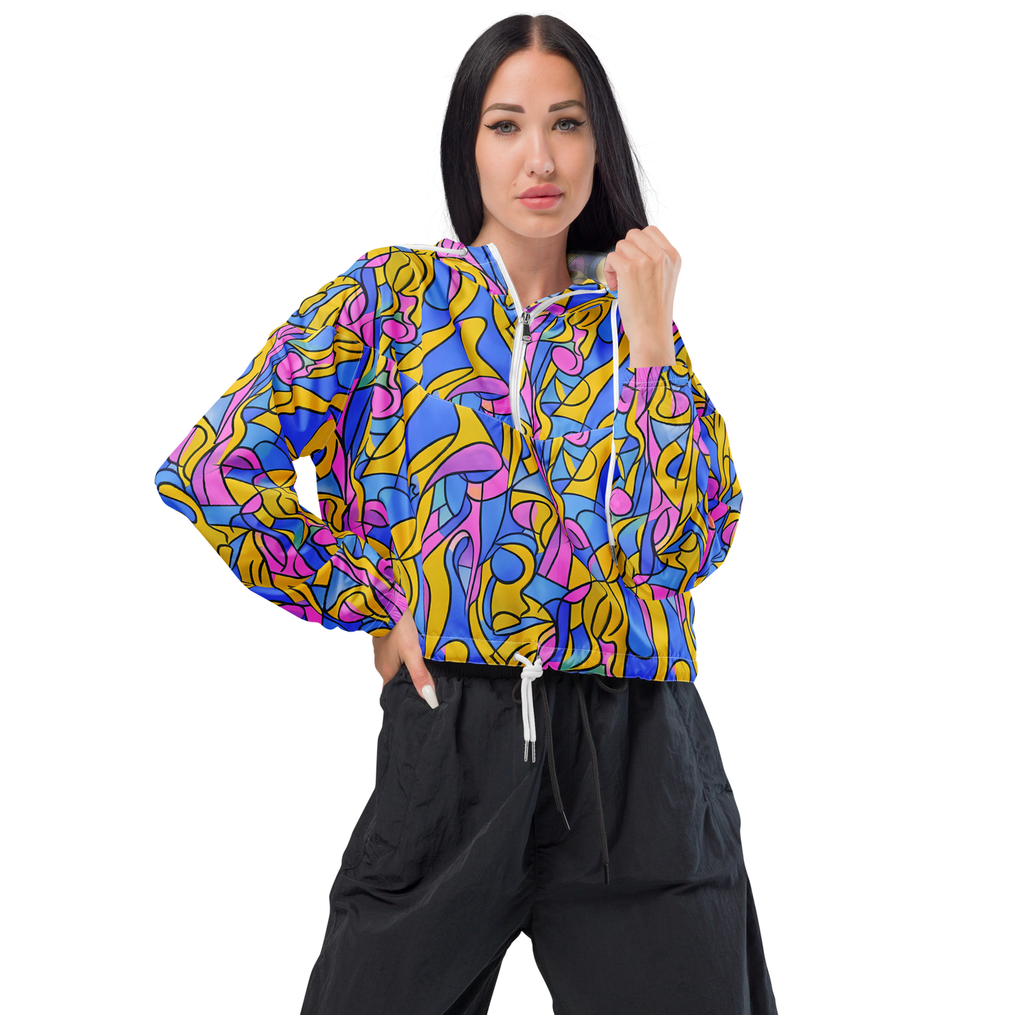 Women's Cropped Windbreaker - Cosmic Curves