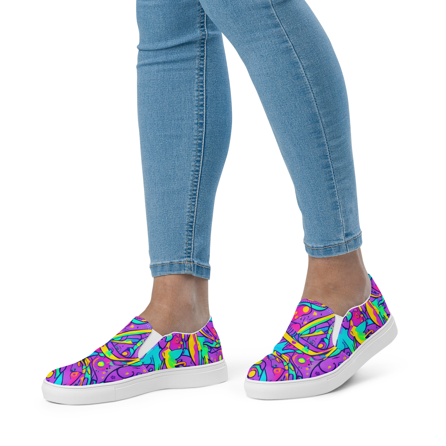 Women's Slip-On Canvas Shoes - Neon Galaxy Whirl