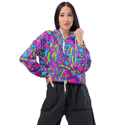 Women's Cropped Windbreaker - Neon Galaxy Whirl