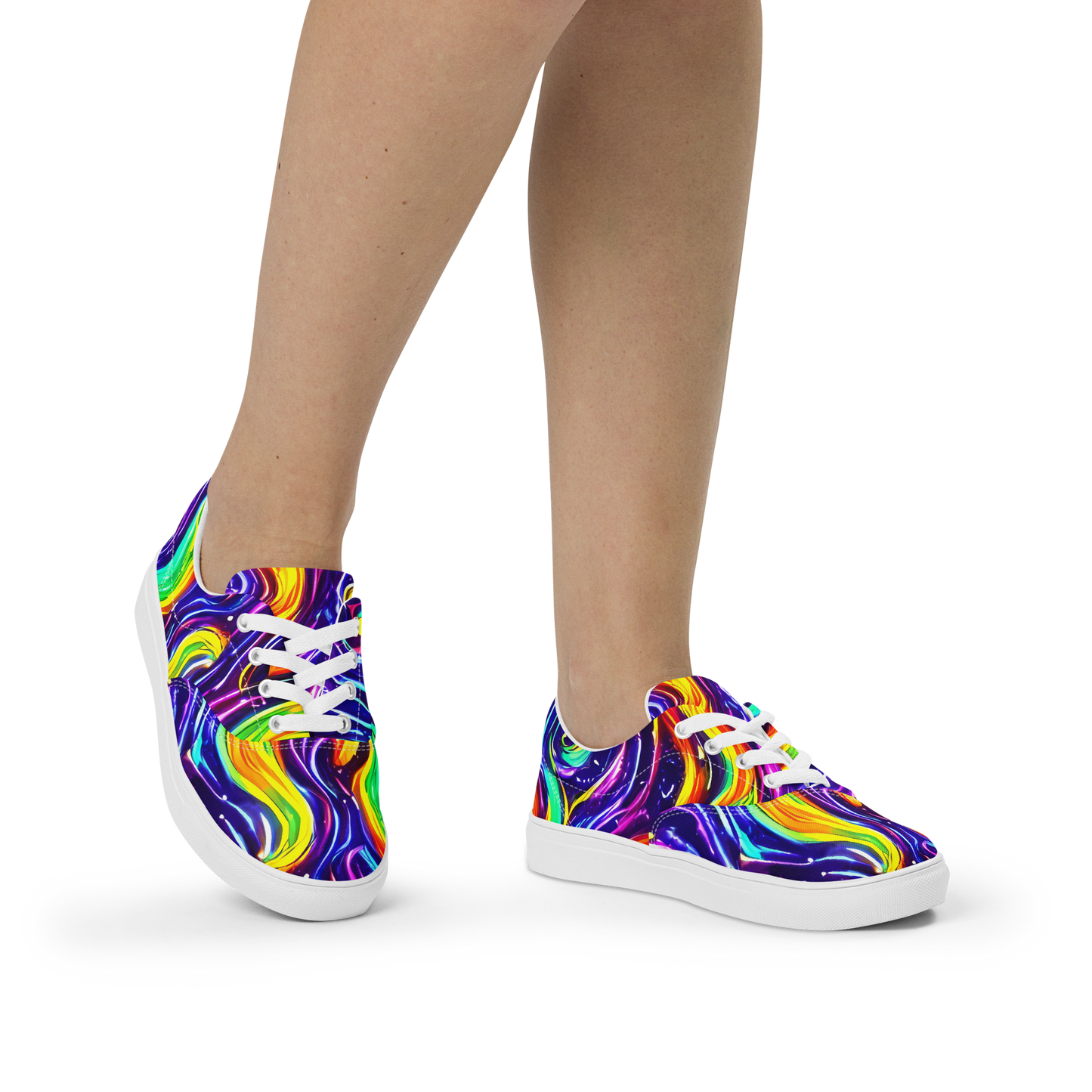 Women's Lace-Up Canvas Shoes - Galactic Flames