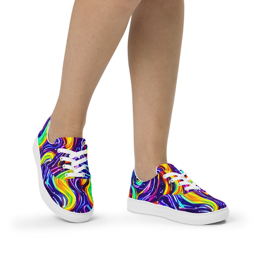 Women's Lace-Up Canvas Shoes - Galactic Flames