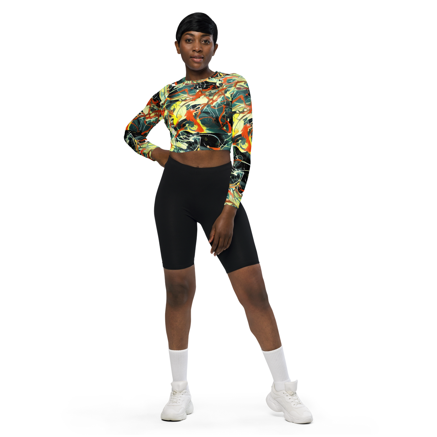 Long Sleeve Crop Top - Fluid Firestorm