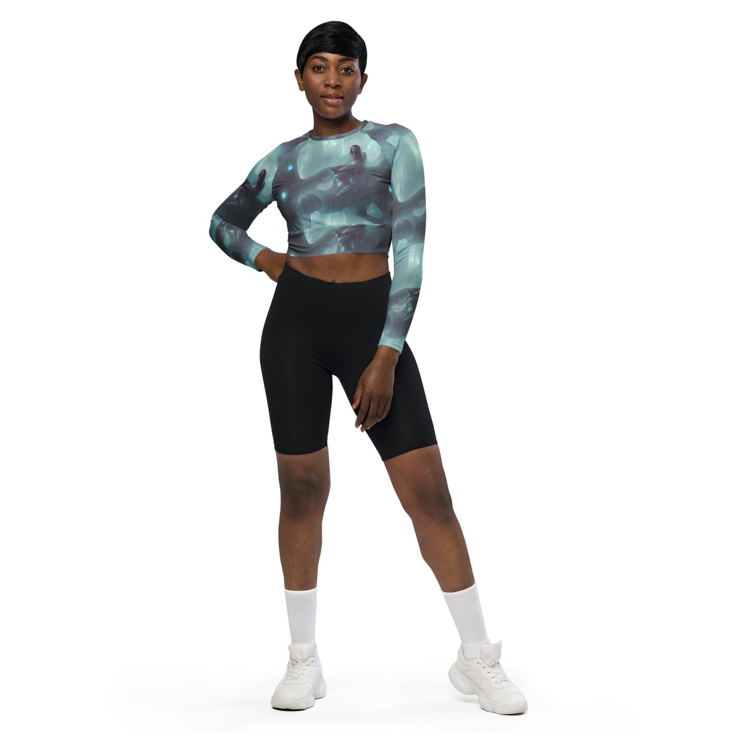 Long Sleeve Crop Top - Liquid Serenity