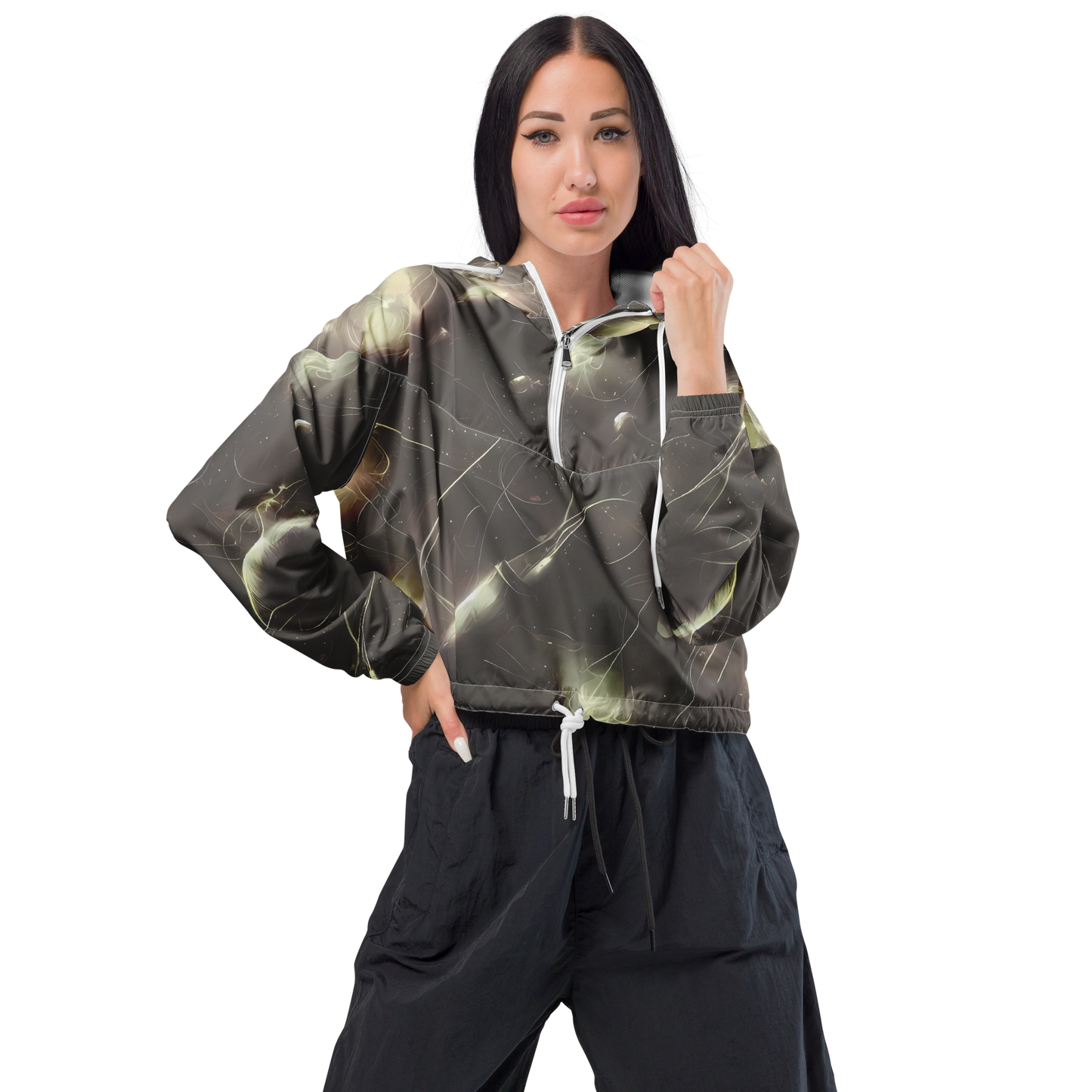 Women's Cropped Windbreaker - Nebula Veins