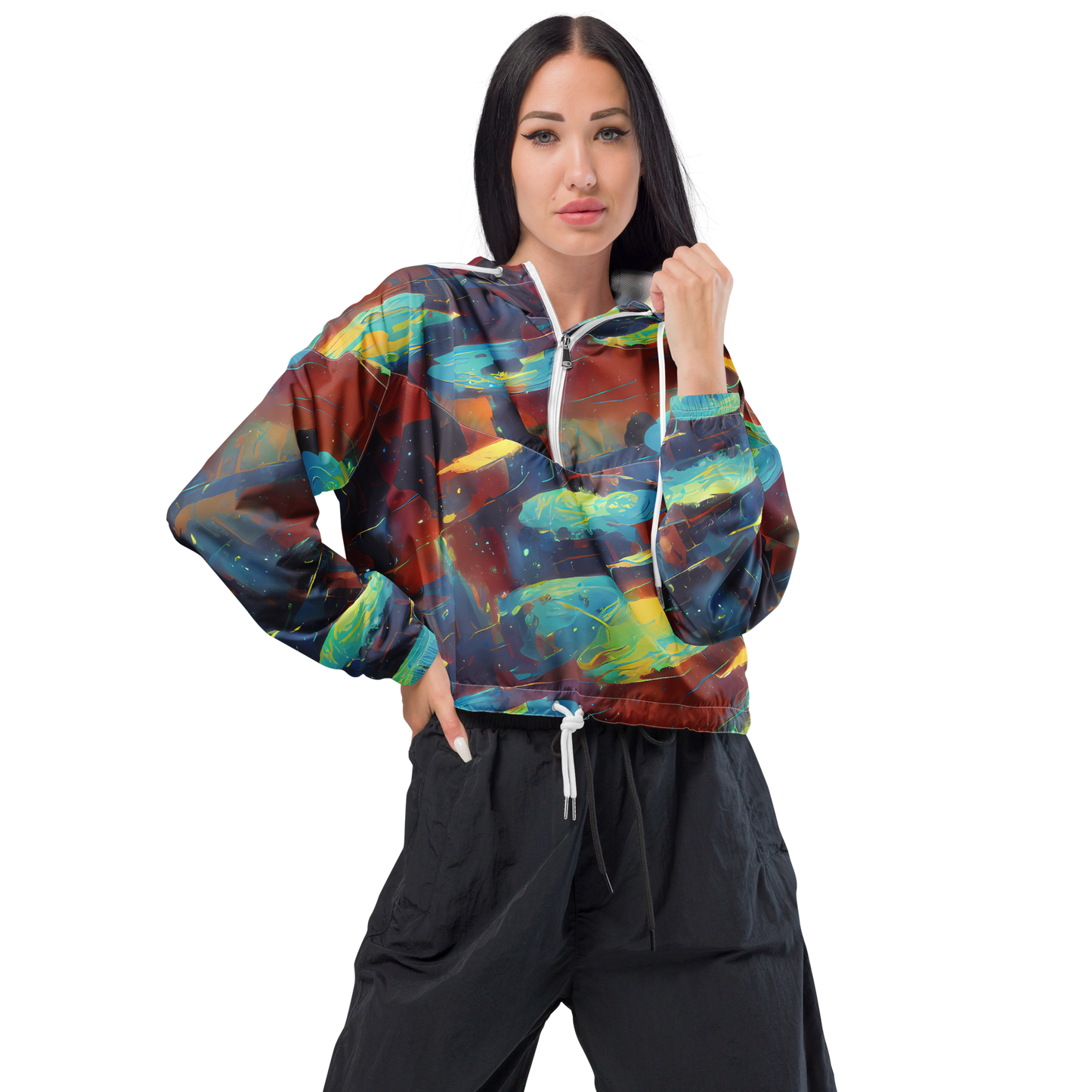 Women's Cropped Windbreaker - Journey Through Infinity