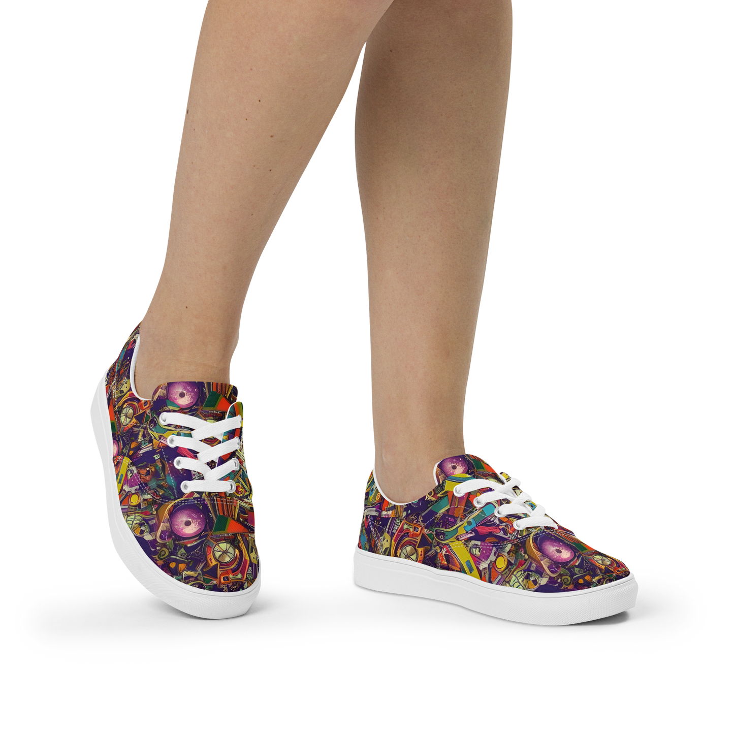 Women's Lace-Up Canvas Shoes - Cosmic Collage