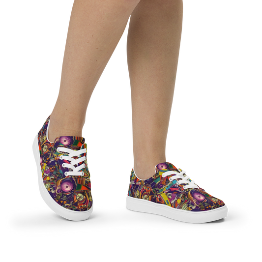 Women's Lace-Up Canvas Shoes - Cosmic Collage