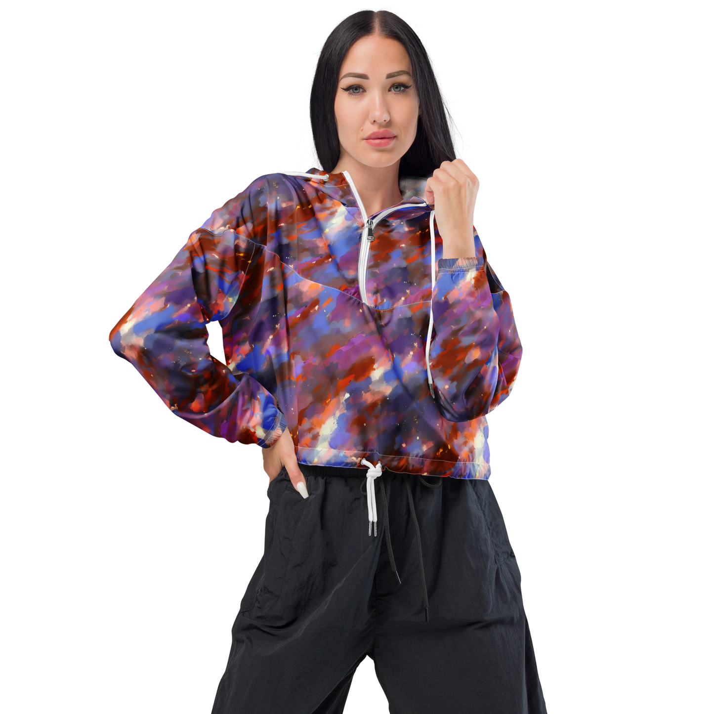 Women's Cropped Windbreaker - Celestial Brushstroke