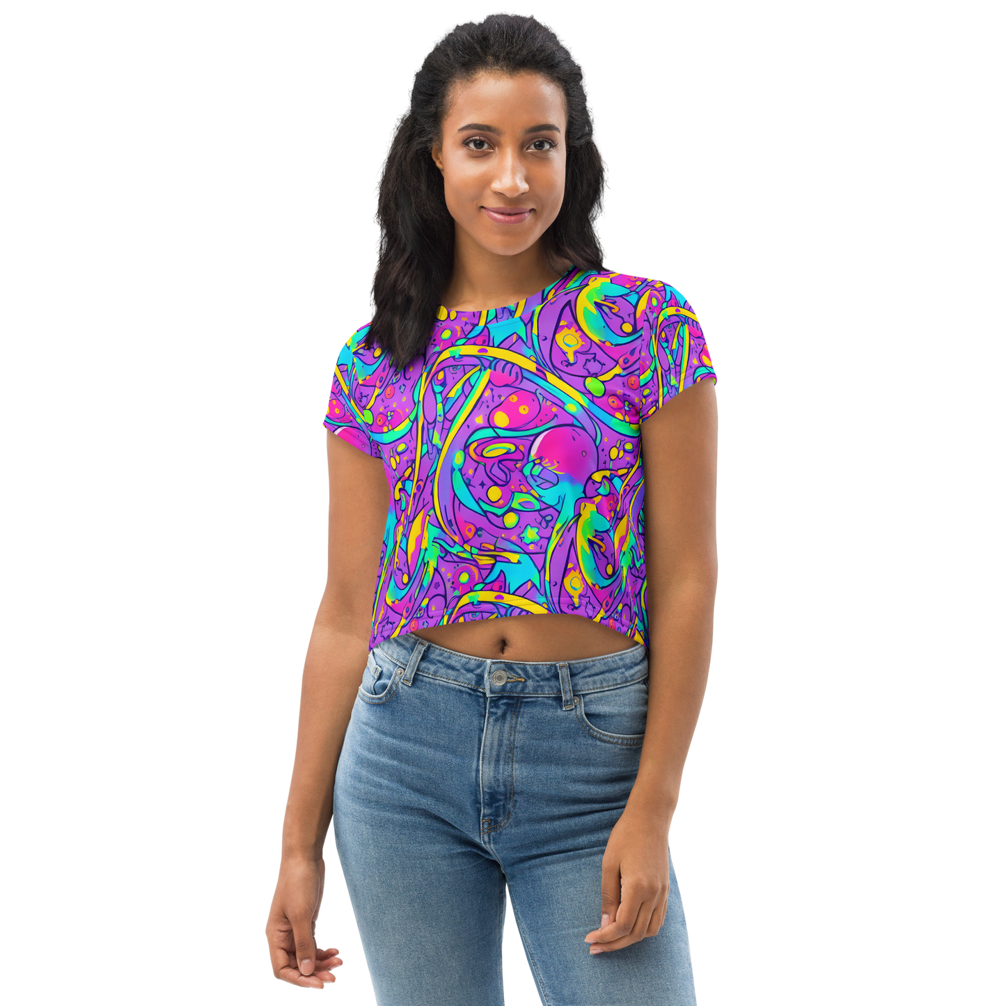 Women's Crop Tee - Neon Galaxy Whirl