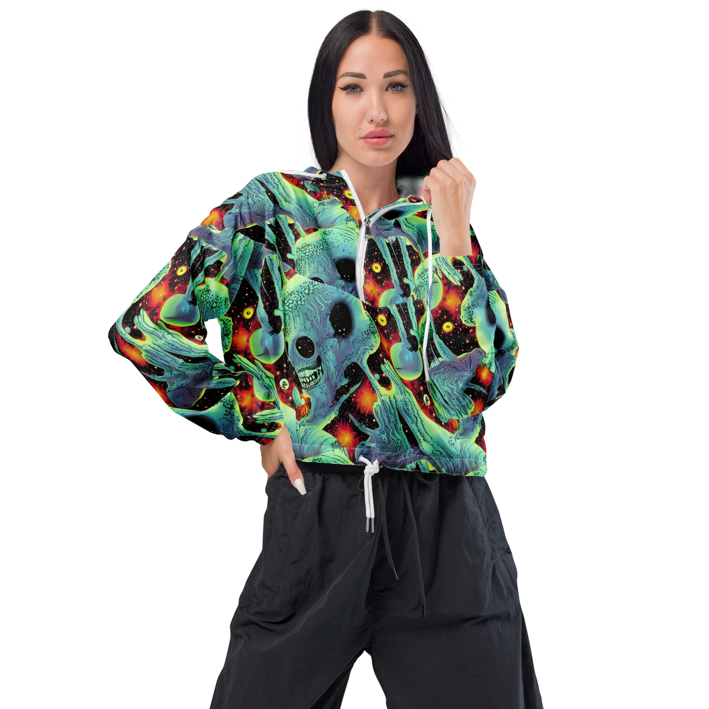 Women's Cropped Windbreaker - Galactic Grotesque