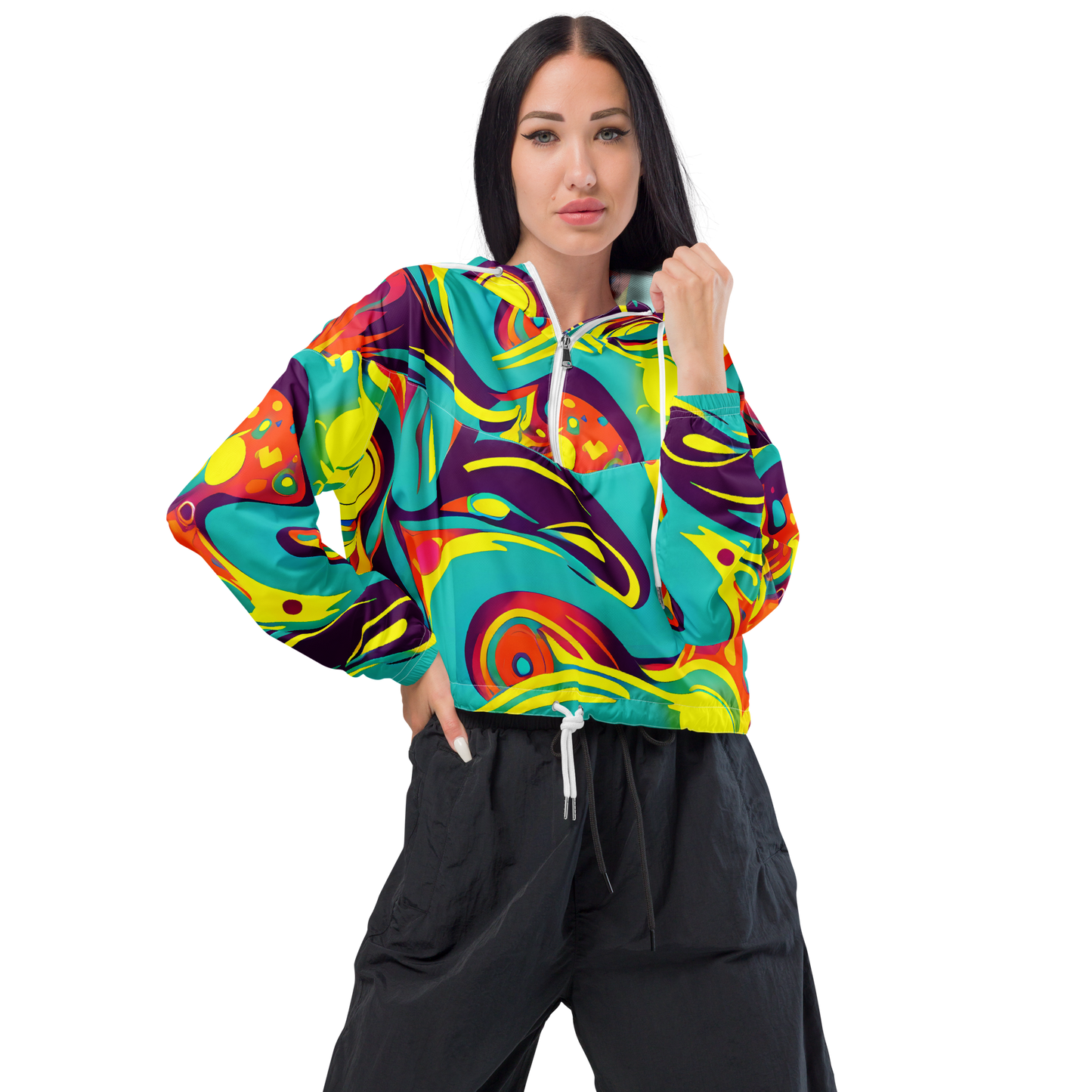 Women's Cropped Windbreaker - Retro Ribbon