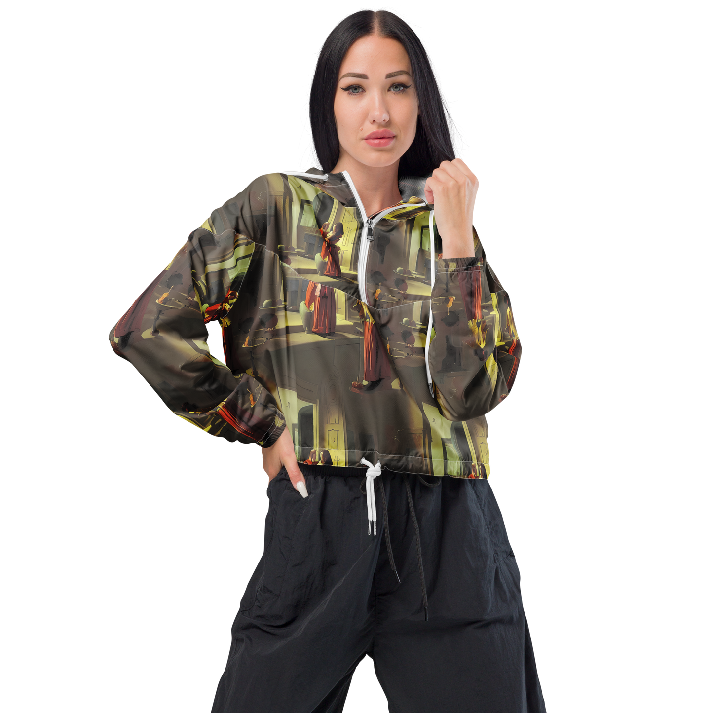 Women's Cropped Windbreaker - Surreal Shadows