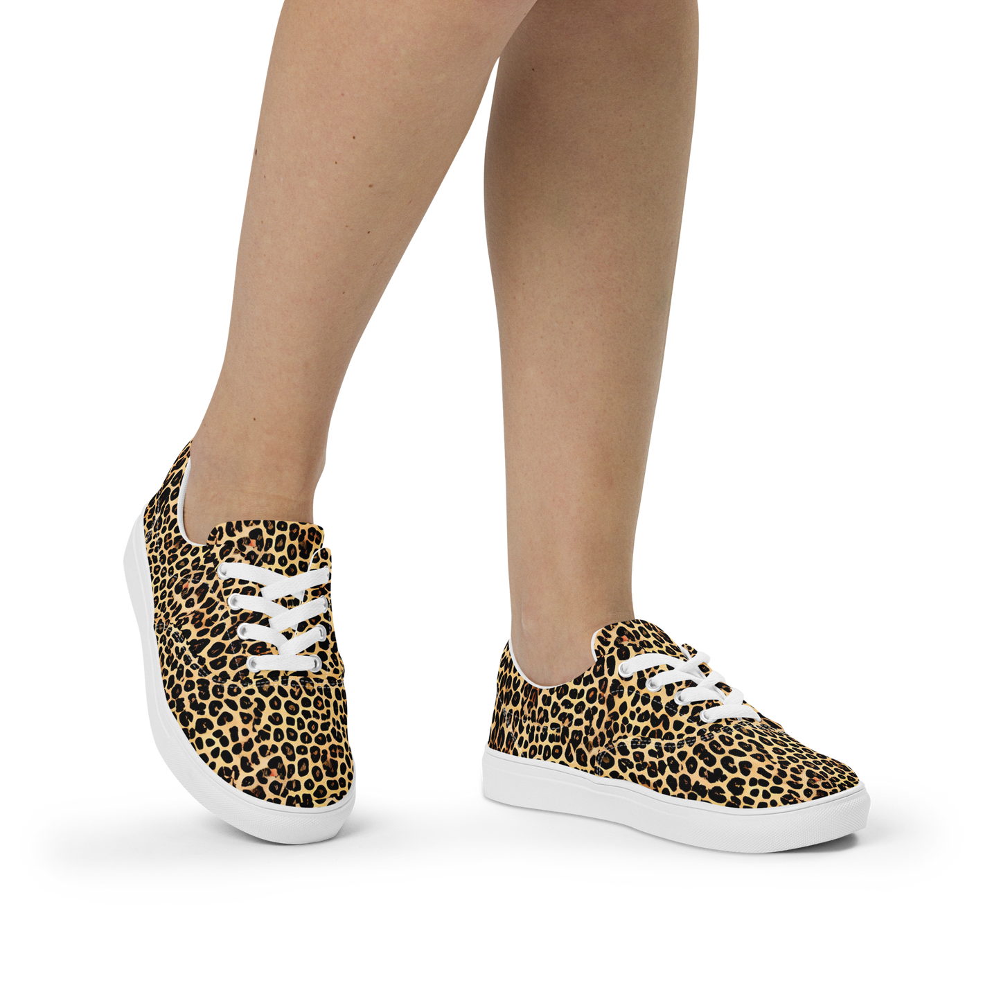 Women's Lace-Up Canvas Shoes - Cheetah Mosaic