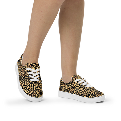 Women's Lace-Up Canvas Shoes - Cheetah Mosaic