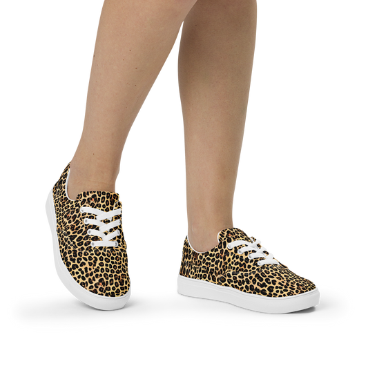 Women's Lace-Up Canvas Shoes - Cheetah Mosaic