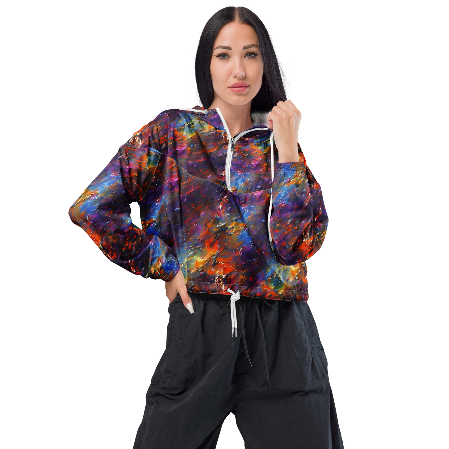 Women's Cropped Windbreaker - Auroral Ripples