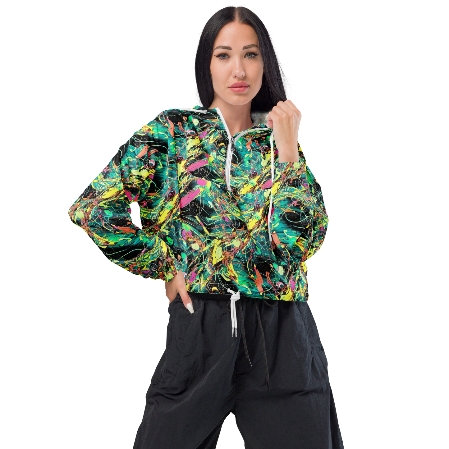 Women's Cropped Windbreaker - Cyborg Whirl