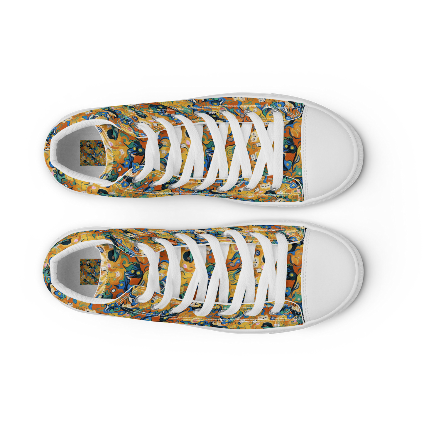 Men's High Top Canvas Shoes - Whimsical Feline Dance