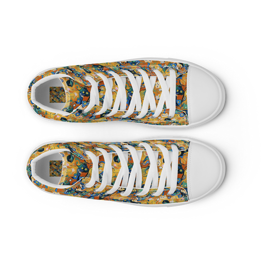 Men's High Top Canvas Shoes - Whimsical Feline Dance