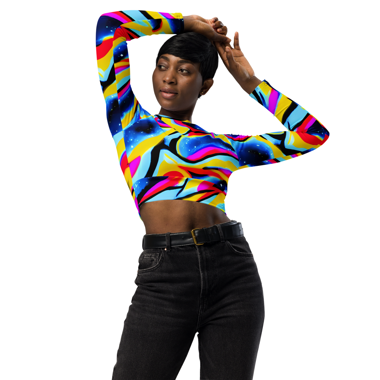 Long Sleeve Crop Top - Electric Dreamscape