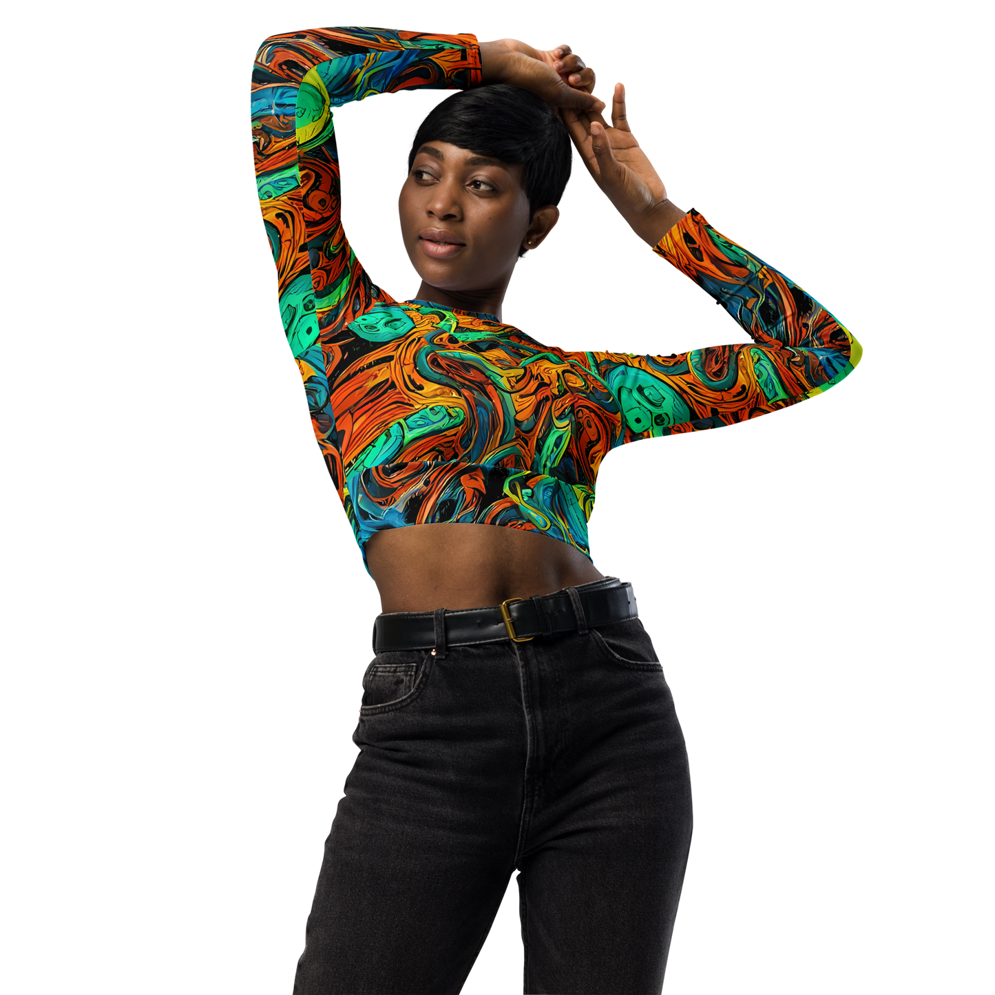 Long Sleeve Crop Top - Flaming Mirage