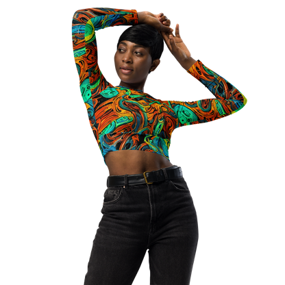 Long Sleeve Crop Top - Flaming Mirage