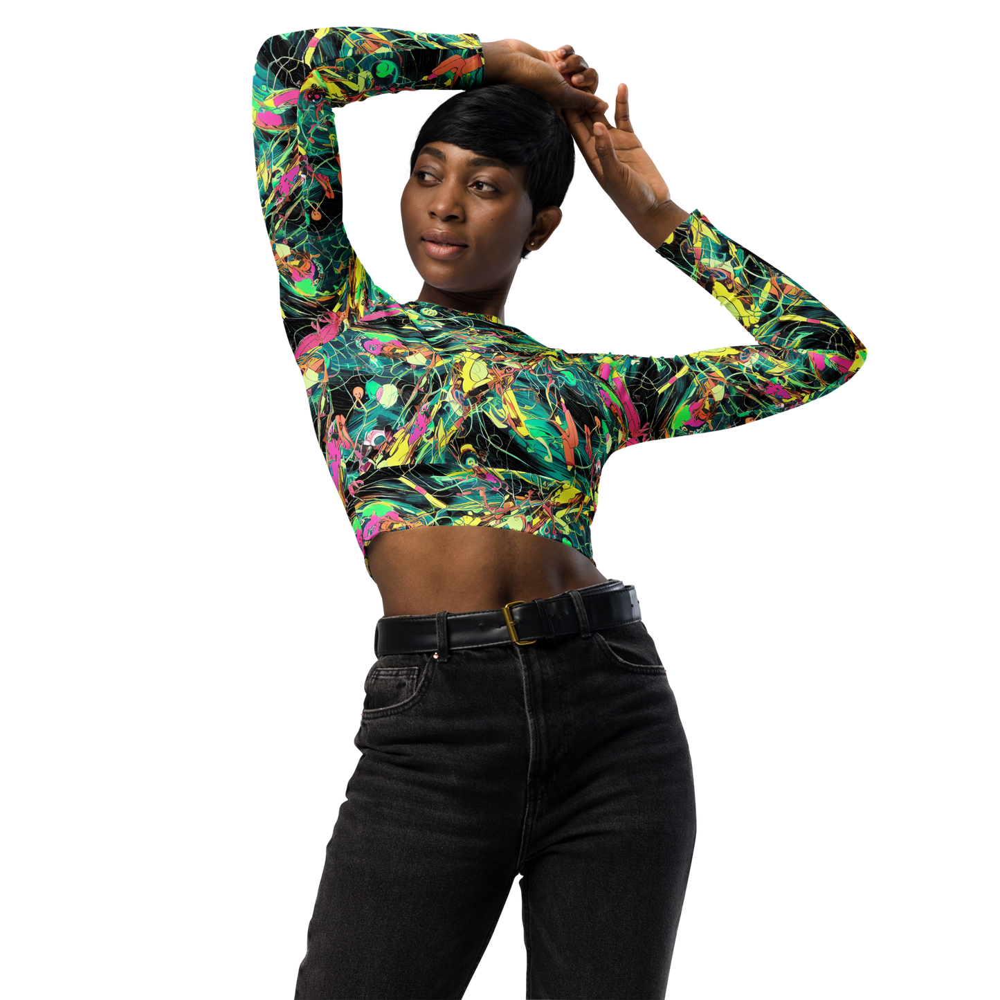 Long Sleeve Crop Top - Cyborg Whirl