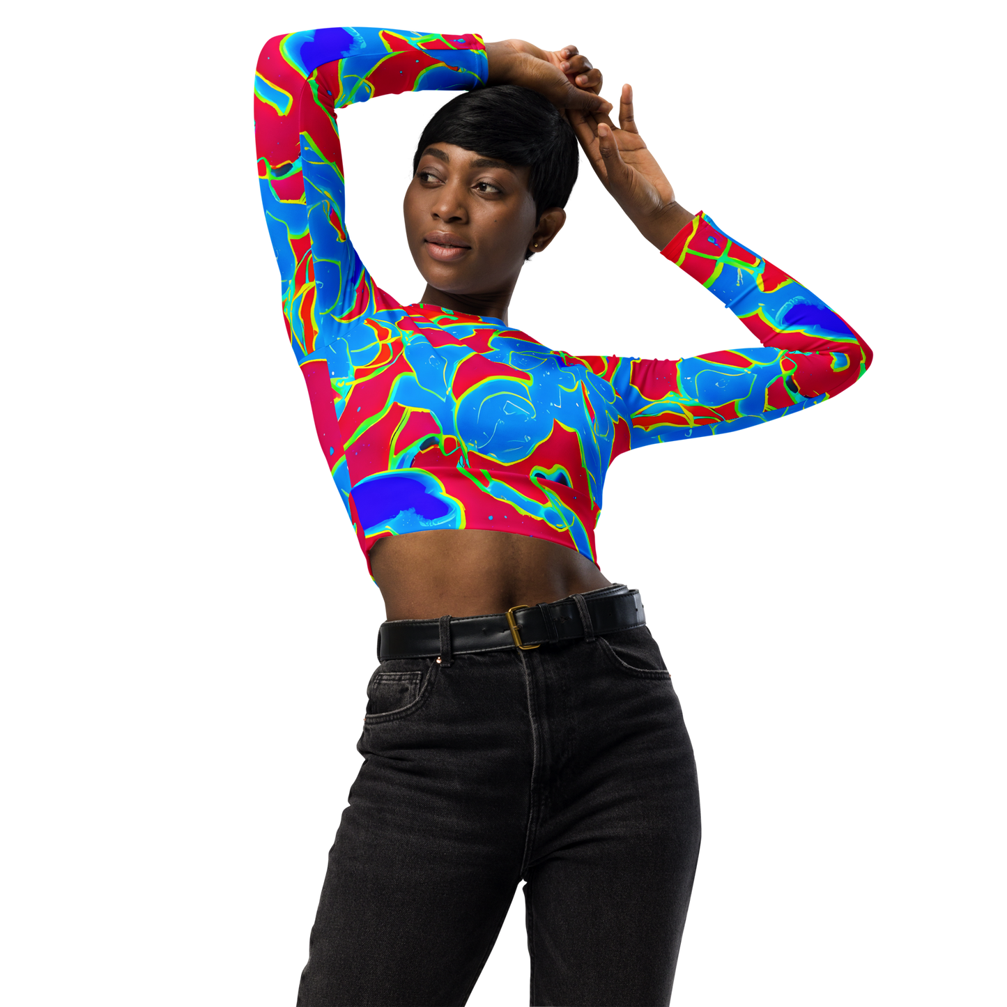 Long Sleeve Crop Top - Electric Bloom