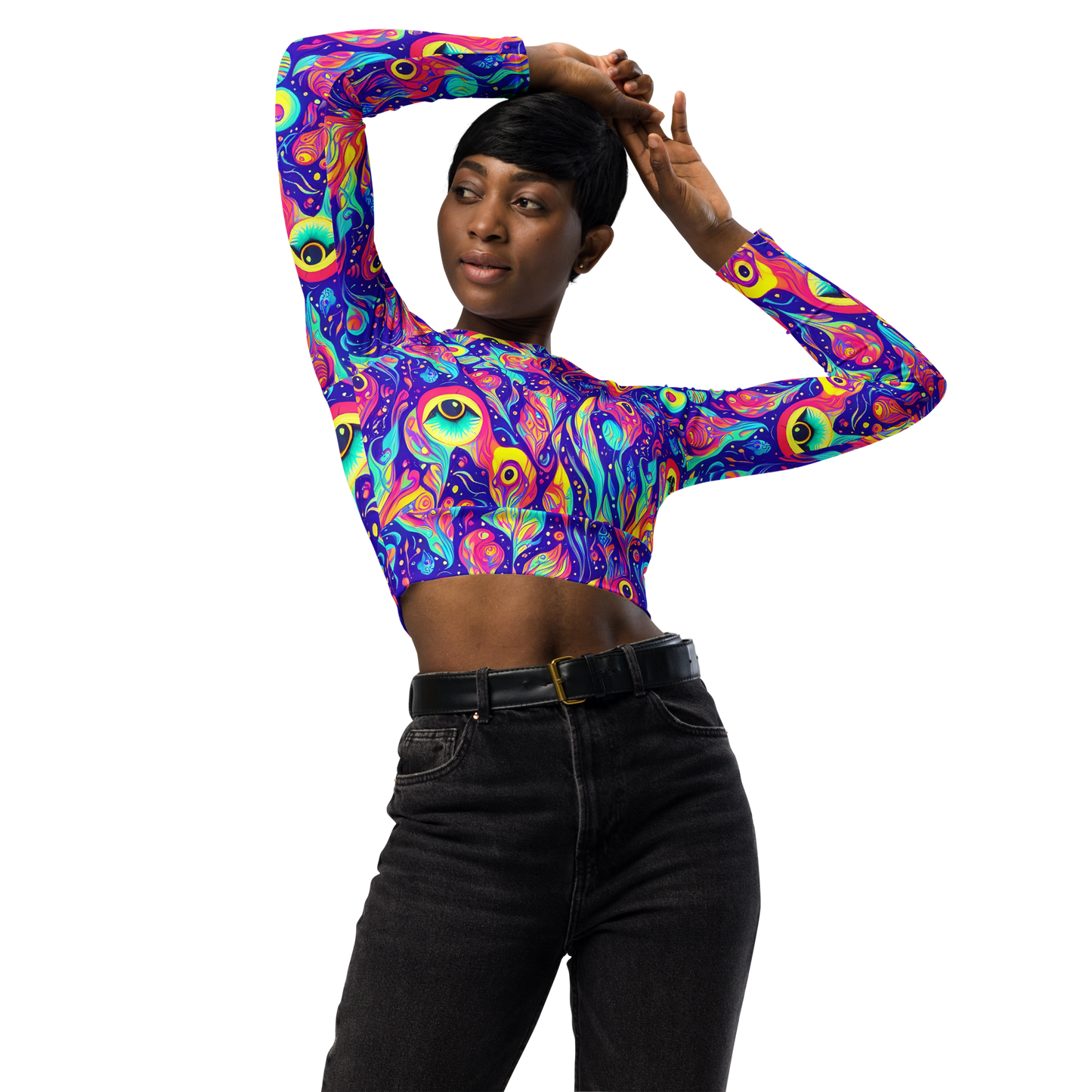 Long Sleeve Crop Top - Mystic Petal Dance