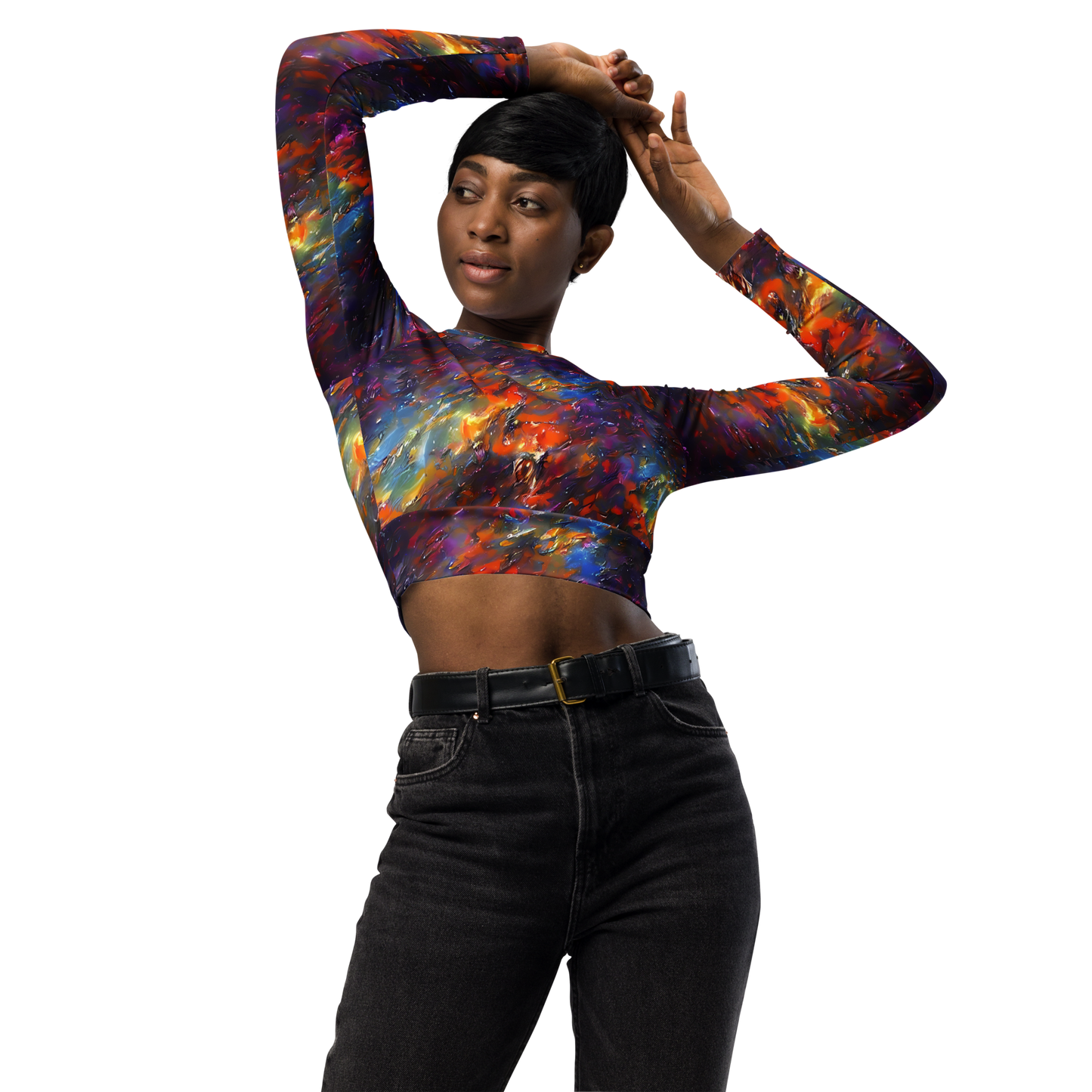 Long Sleeve Crop Top - Auroral Ripples