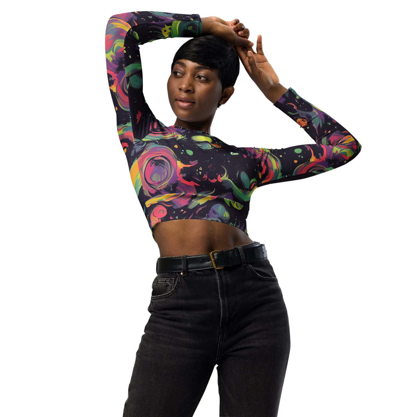 Long Sleeve Crop Top - Psychedelic Drift