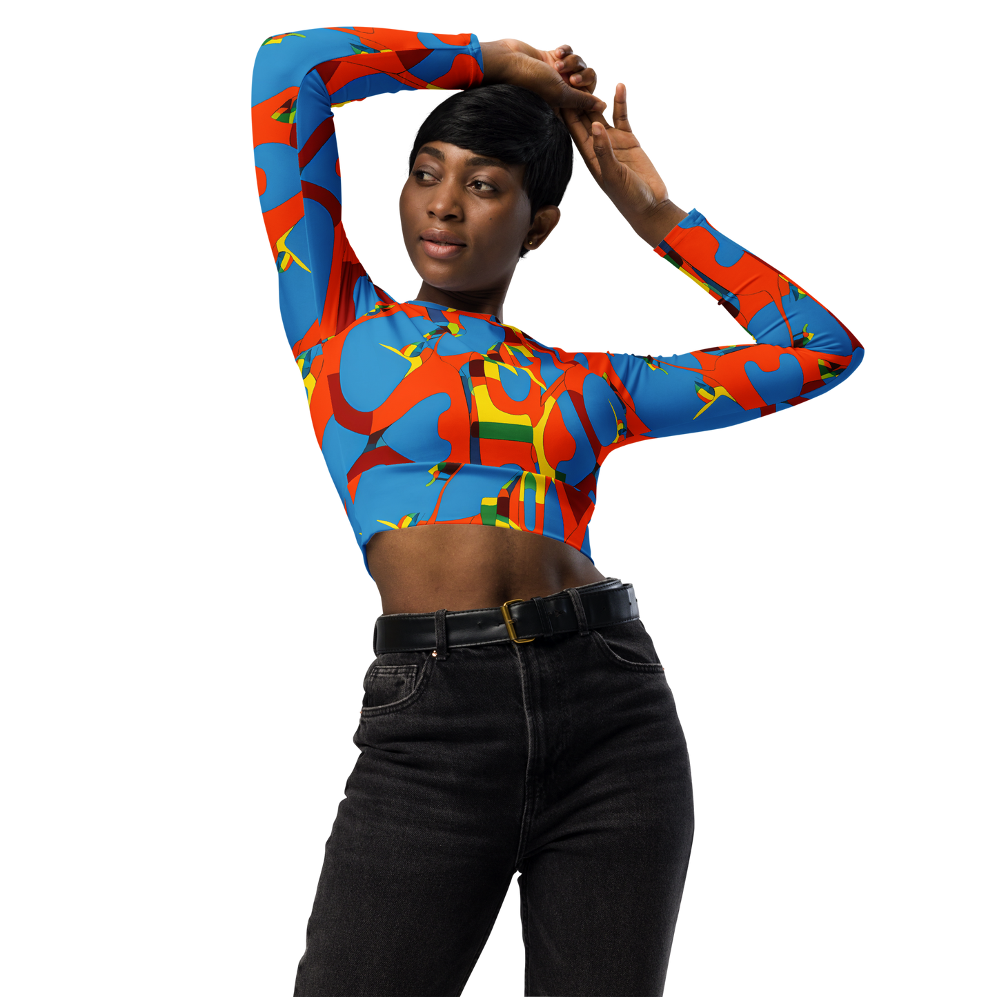 Long Sleeve Crop Top - Fire Ocean Fusion
