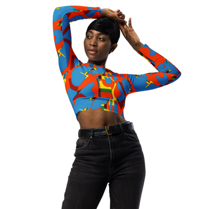 Long Sleeve Crop Top - Fire Ocean Fusion