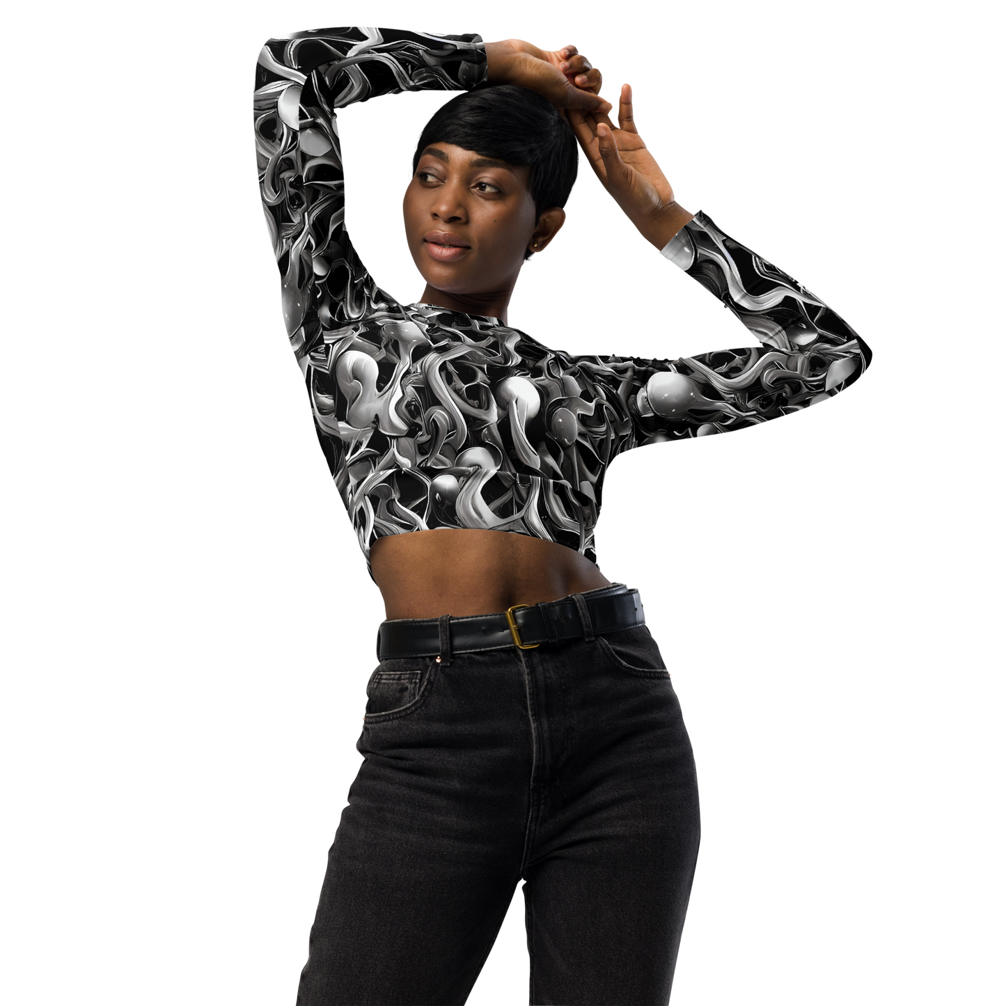 Long Sleeve Crop Top - Fluid Monochrome