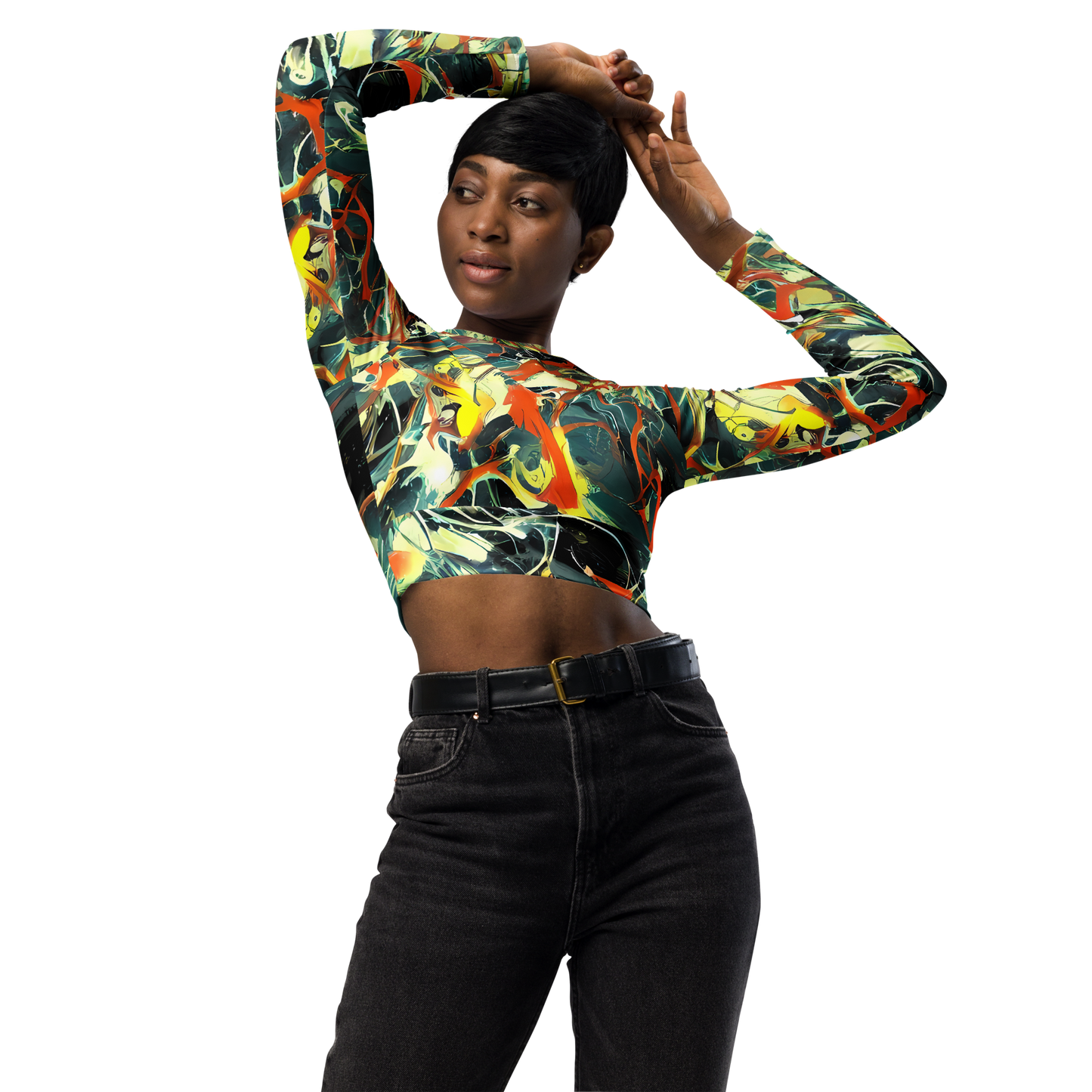 Long Sleeve Crop Top - Fluid Firestorm