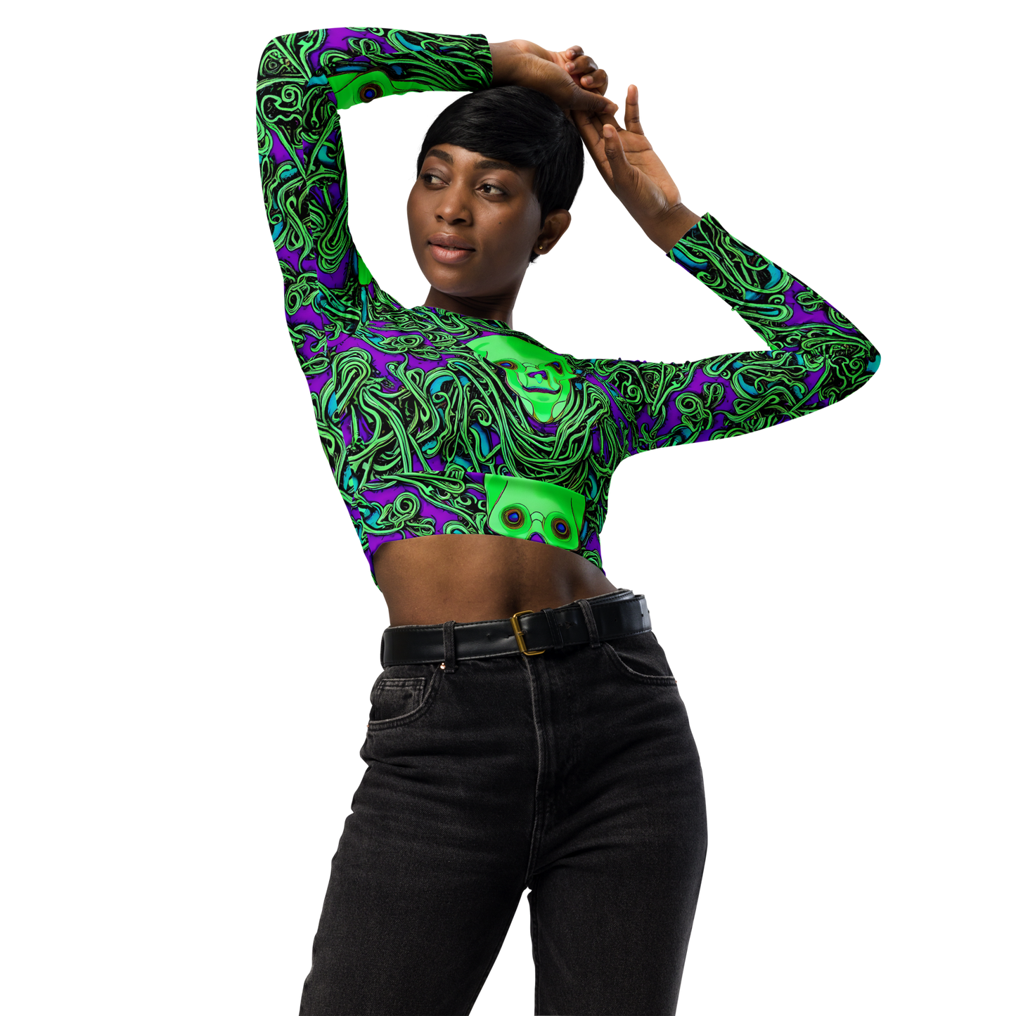 Long Sleeve Crop Top - Ghostly Labyrinth