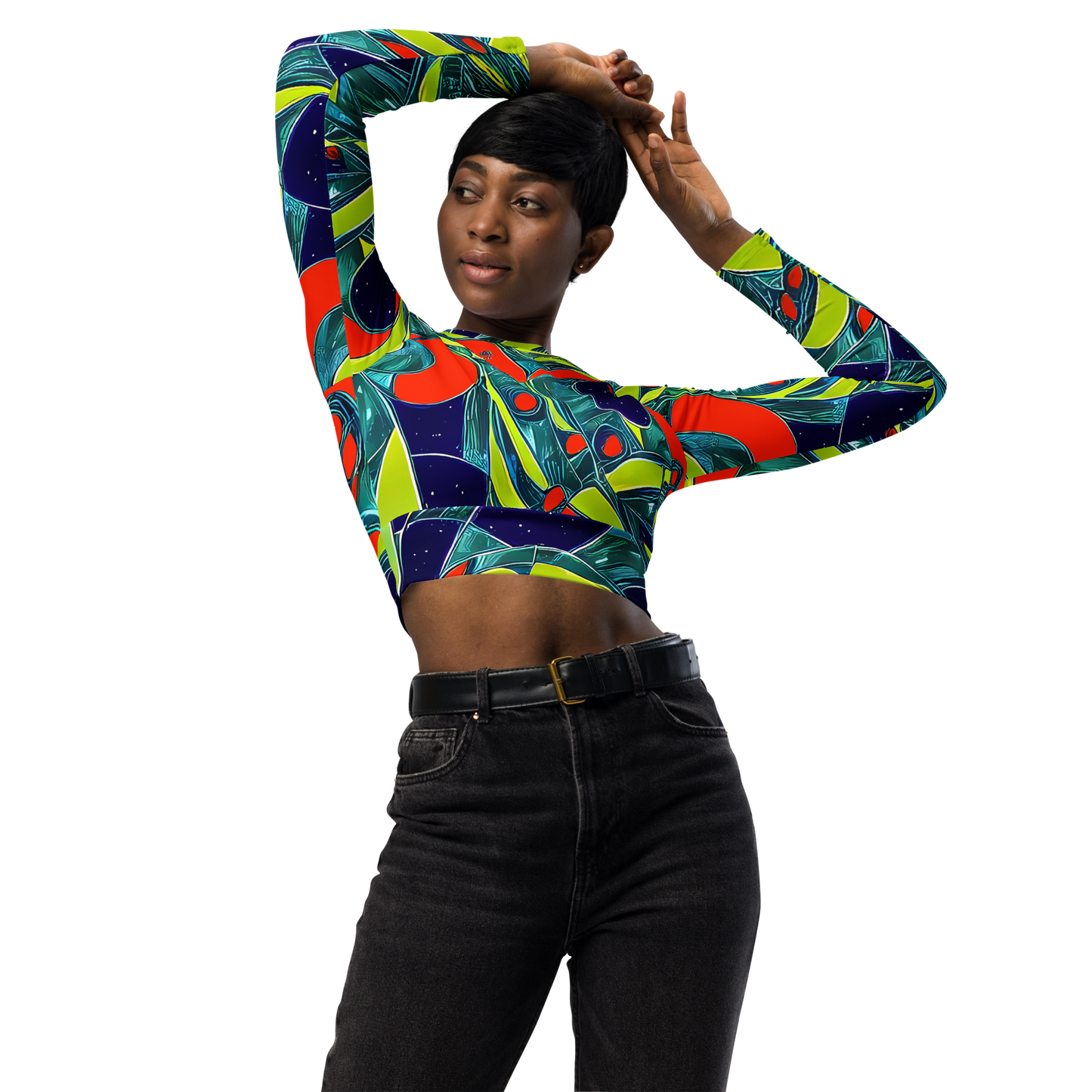 Long Sleeve Crop Top - Harmonic Mirage