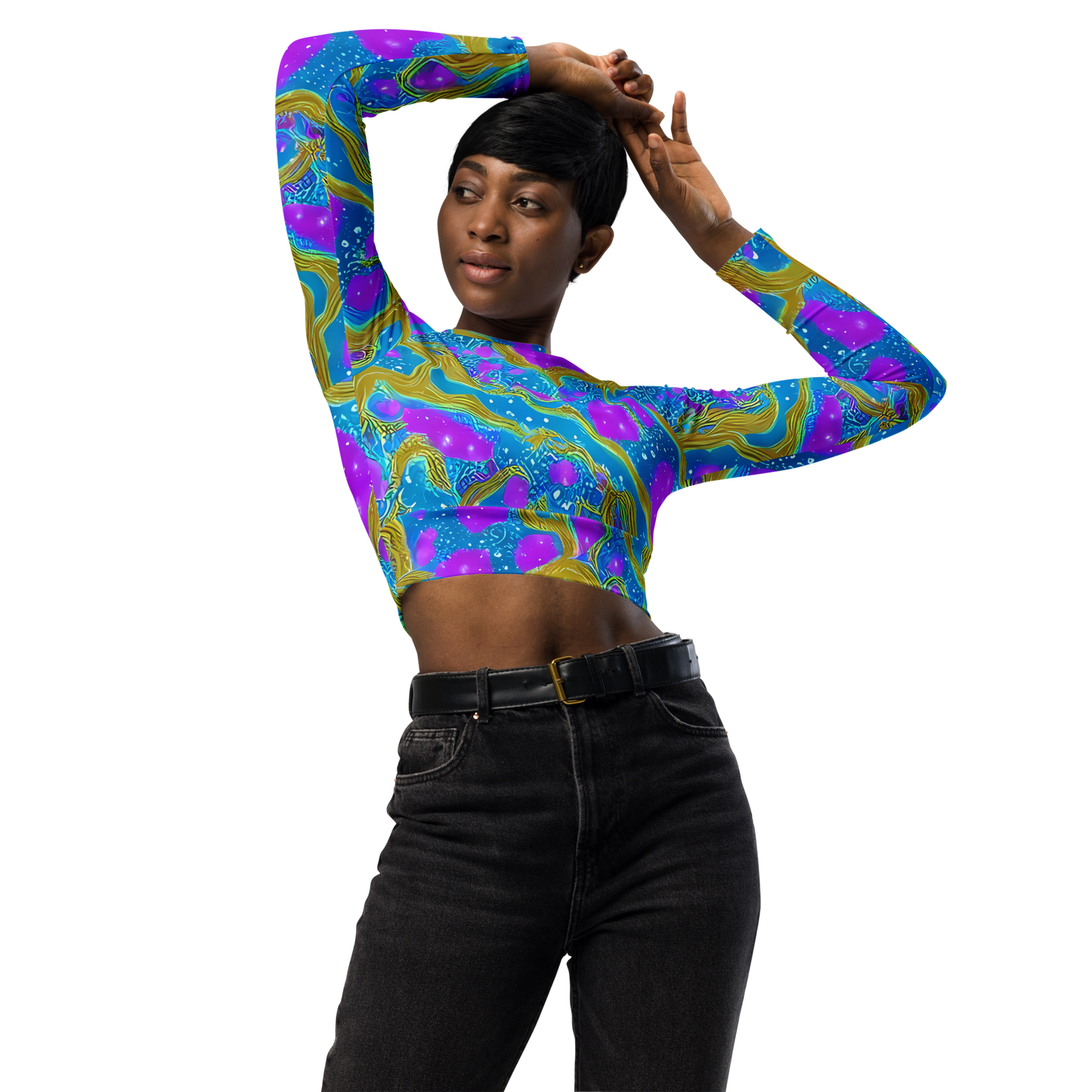 Long Sleeve Crop Top - Mystic Waves