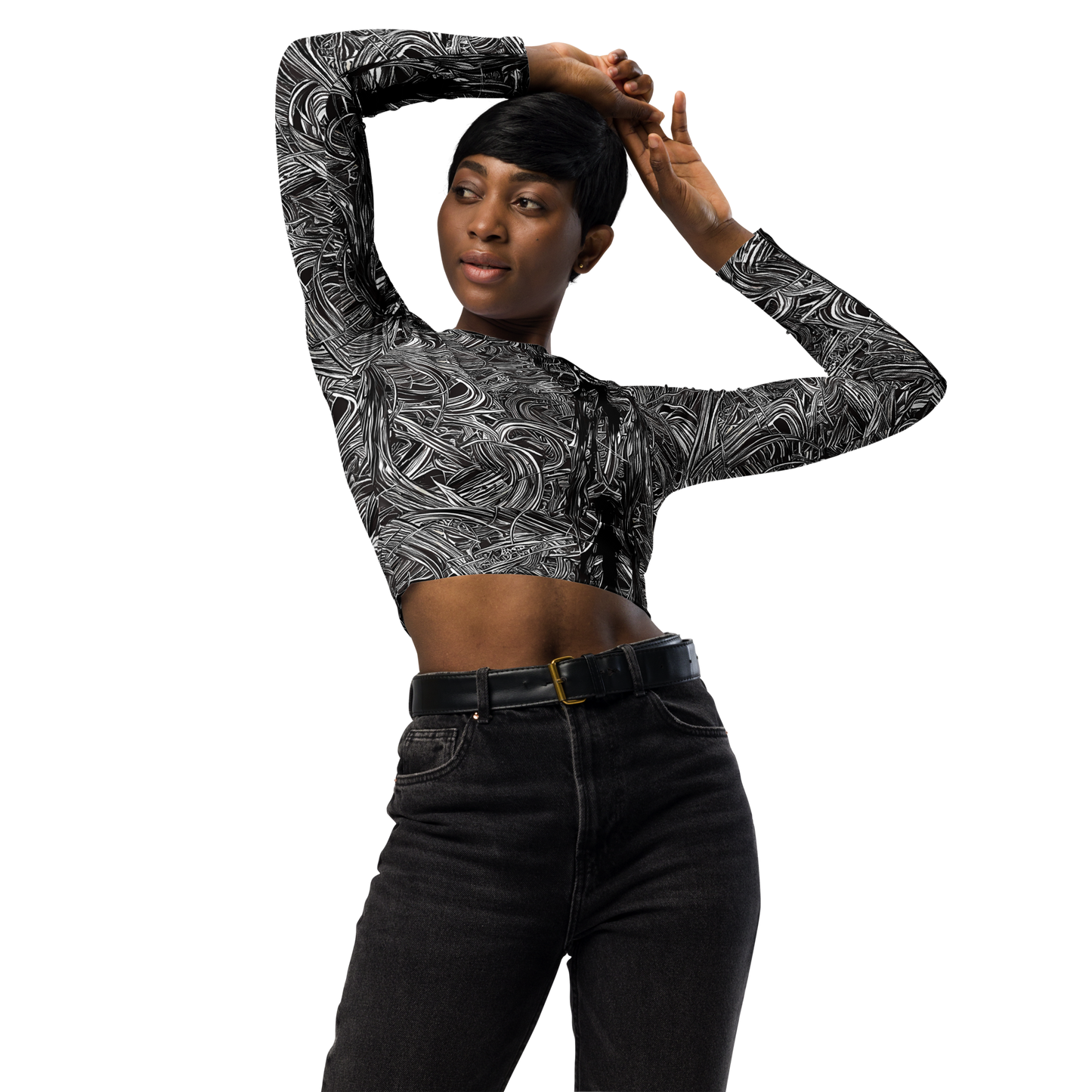 Long Sleeve Crop Top - Mesmeric Tangles