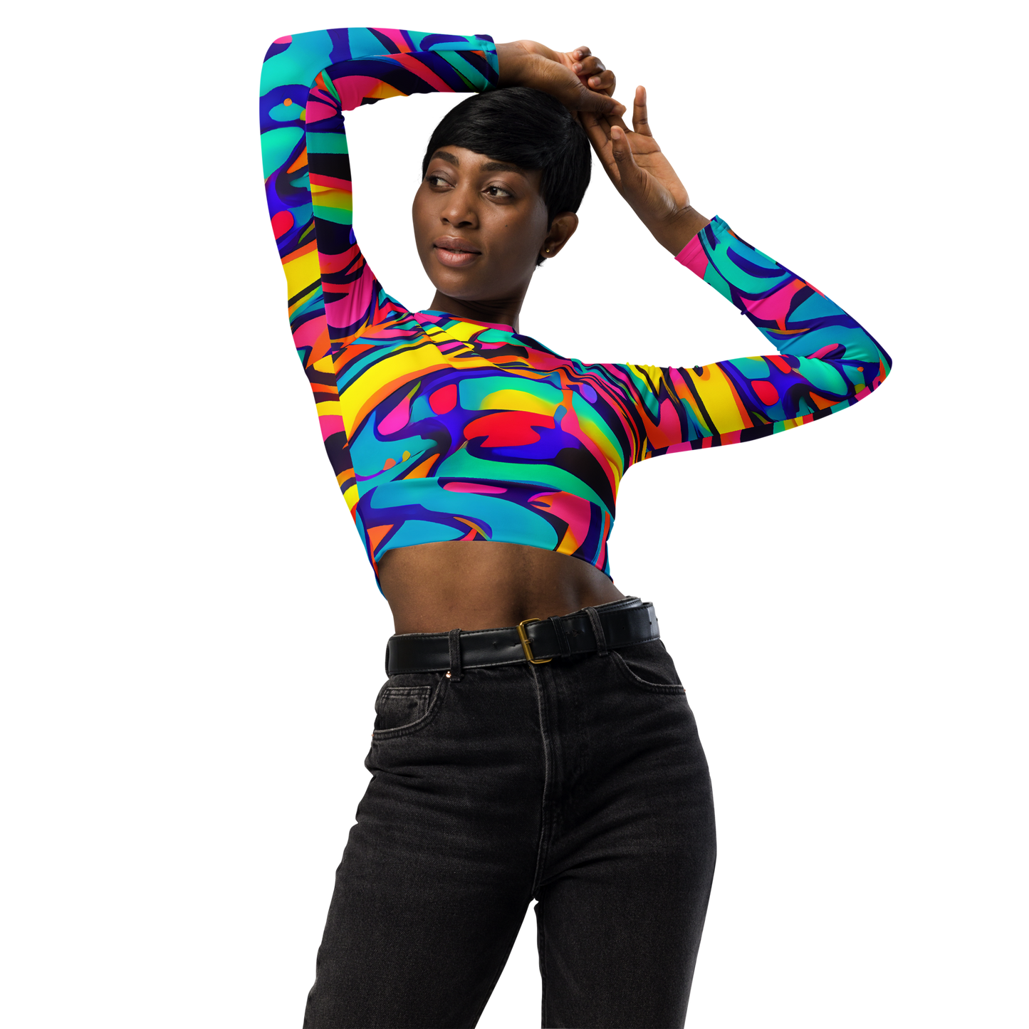 Long Sleeve Crop Top - Electric Ecstasy