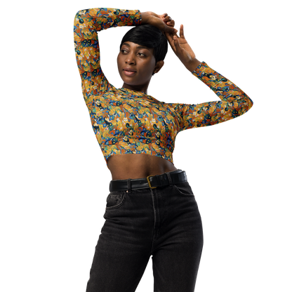 Long Sleeve Crop Top - Whimsical Feline Dance