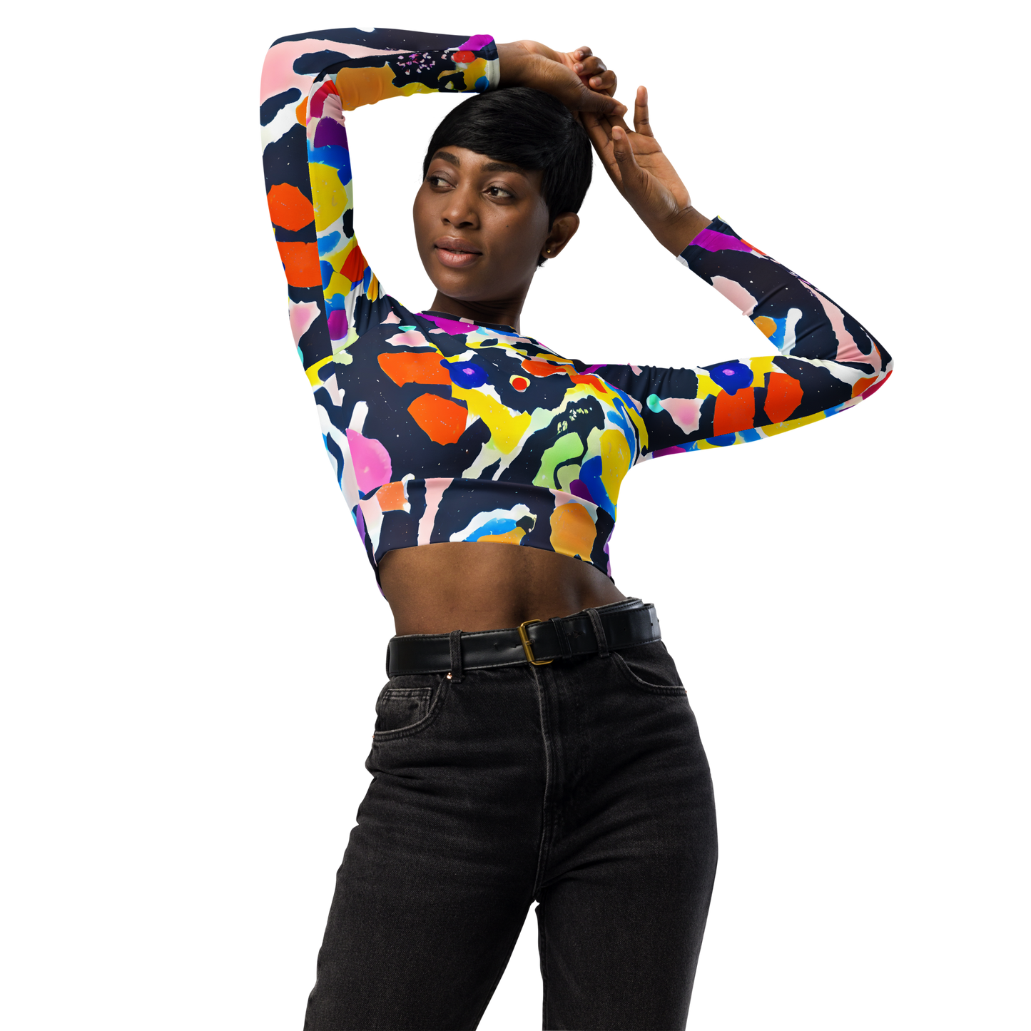 Long Sleeve Crop Top - Kaleido Burst
