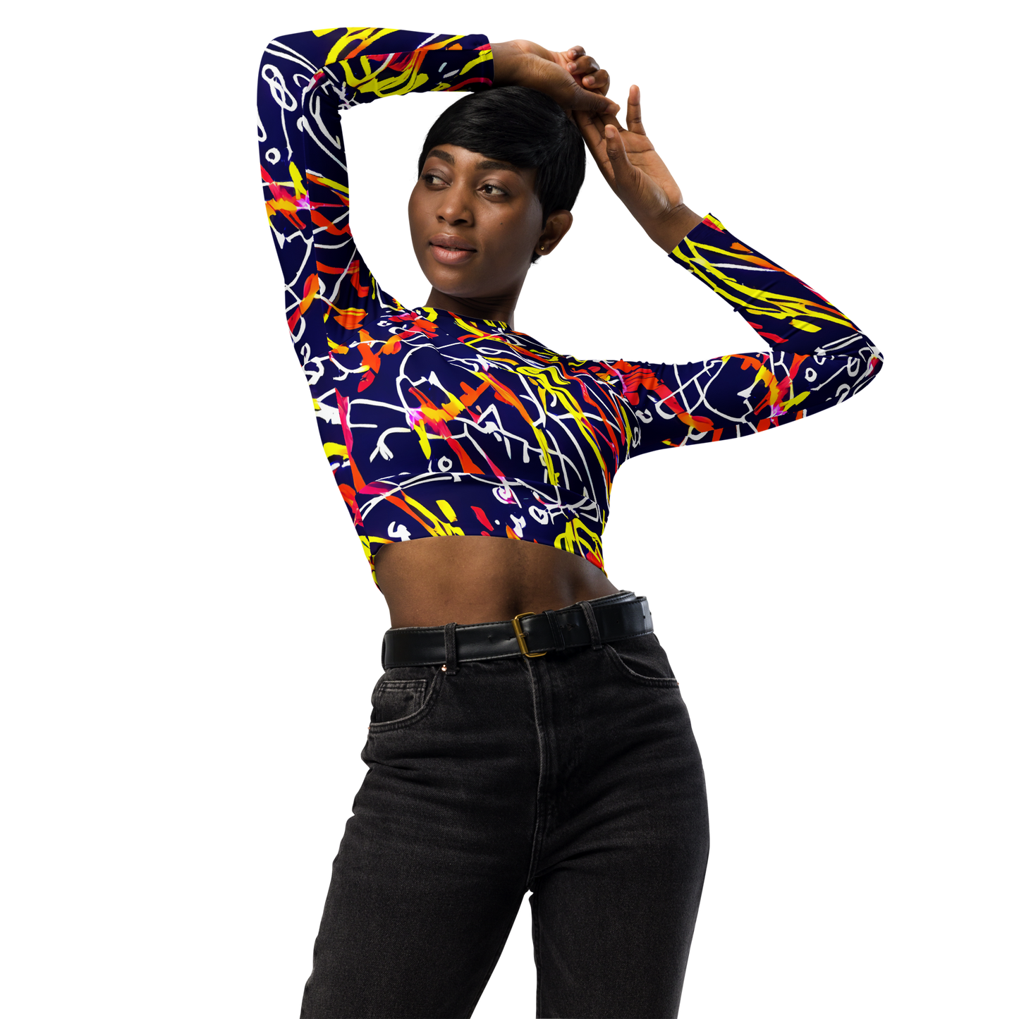 Long Sleeve Crop Top - Neon Currents